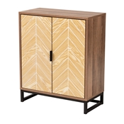 Baxton Studio Josephine Mid-Century Modern Transitional Two-Tone Walnut and Natural Brown Finished Wood and Black Metal 2-Door Storage Cabinet
